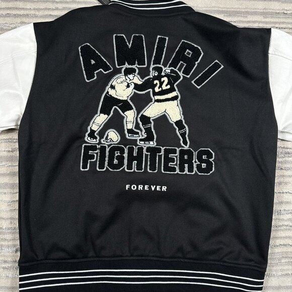 AMIRI Hockey Fighters Leather Jacket Black Mens Size Large - Picture 4 of 5